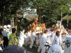 本神輿が階段を上がってくる様子はすごい迫力です。